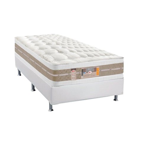Cama Box Solteiro: Colchão Molas Pocket Ensacadas Castor Silver Sr Air + Base Crc Courano White (