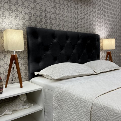 Cabeceira Queen 160 Cama Box Cannes Capitone Preto Suede com Pés Rbl