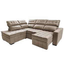 Sofá de Canto Esquerdo 2.65x2.30m Retrátil e Reclinável com Molas Ensacadas Cama inBox Nobre Bege - 8