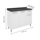 Ver imagem 2 de Balcão De Cozinha 100% Aço 105Cm Com Tampo 3 Portas 1 Gaveta 6112 Múltipla Branco