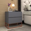Ver imagem 1 de Mesa de Cabeceira Retro Cinza Pés de Ferro Industrial Cobre para Cama Casal com 2 Gavetas