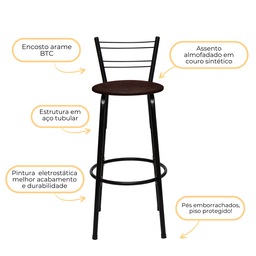 Kit 4 Banquetas para Balcão Bancada Cozinha Bistrô Ilhas Gourmet Bares Banco Flórida Preta - 4