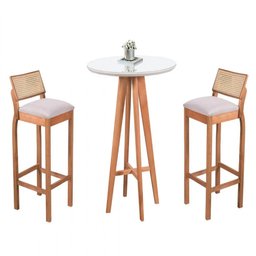Conjunto Bistrô Mesa Jade Tampo Laqueado com 2 Banquetas Helena Linho Facilita Decor - 1