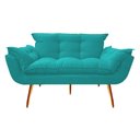 Ver imagem 1 de Namoradeira Decorativa Opala Suede Azul Tifany 2 Lugares Pés Madeira Mz Decor