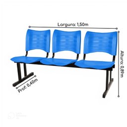Cadeira para Recepção Plástica 03 Lugares Cor Azul Mastcmol - 3
