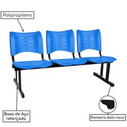 Cadeira para Recepção Plástica 03 Lugares Cor Azul Mastcmol - 4
