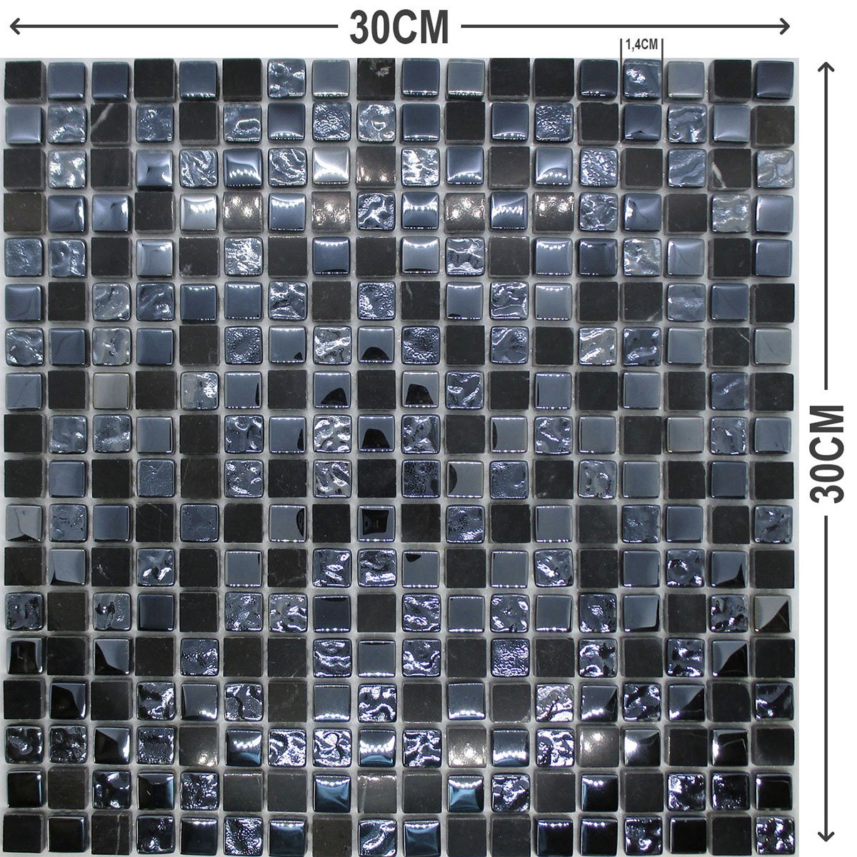 Pastilha de Vidro para Cozinha Banheiro Preto Mescla 30x30cm - 6