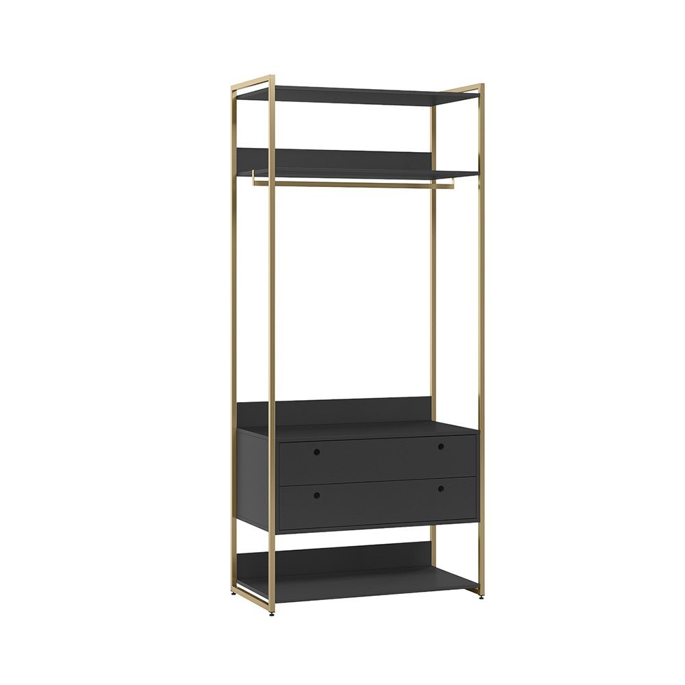 Guarda-roupa Closet Industrial Olivar com Cabideiro 2 Gavetas 89cm - Preto