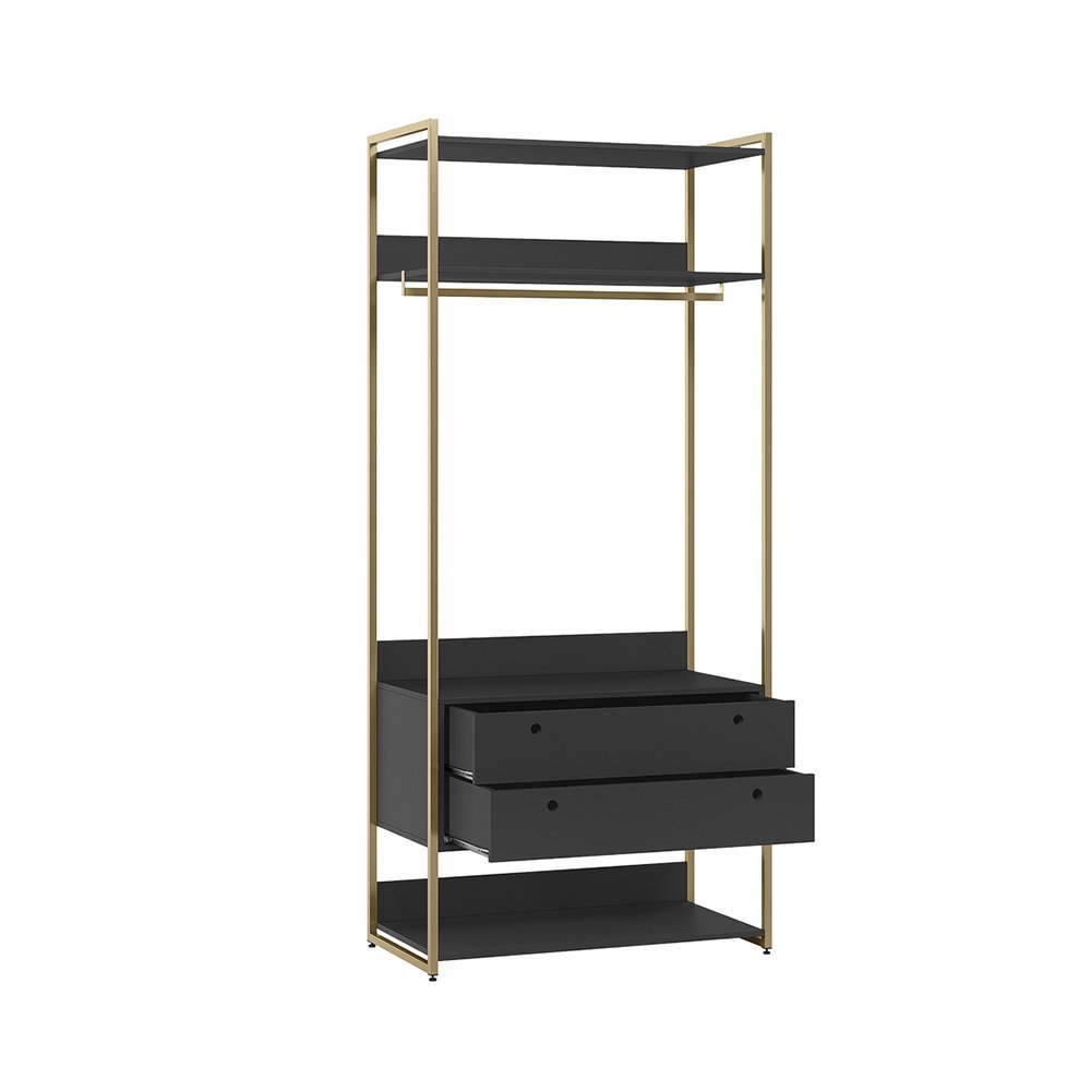 Guarda-roupa Closet Industrial Olivar com Cabideiro 2 Gavetas 89cm - Preto - 3