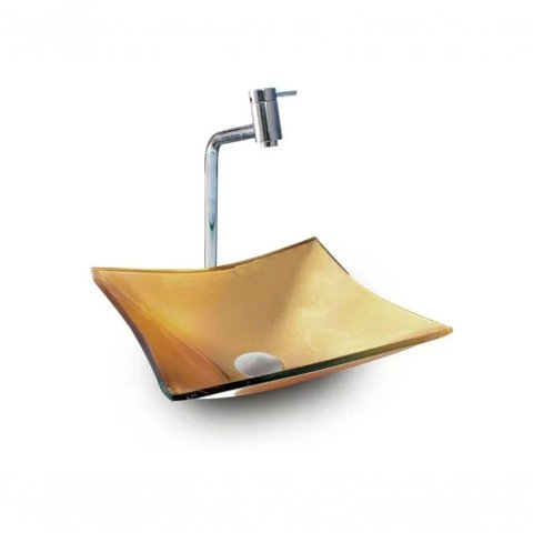 Cuba Dourado De Vidro Cq39Cm +Torneira Link +Válvula Click