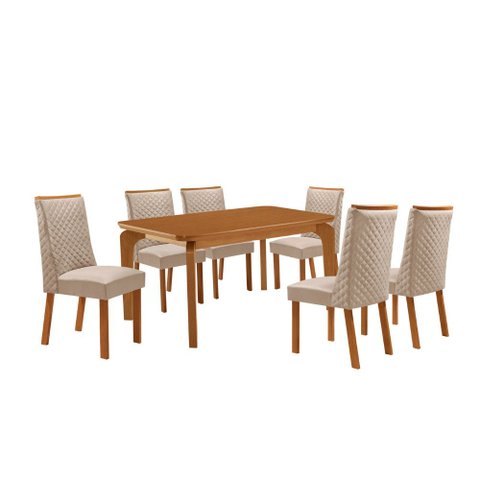 Mesa de Jantar Liz Yasmin 180 cm Tampo MDF Canto Copo Laminado com 6 Cadeiras Moderna Mobília