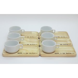 Kit Jogo 6 Xícaras Café Hotel 100ml C/ Pires Pinus - Porcelana Branca