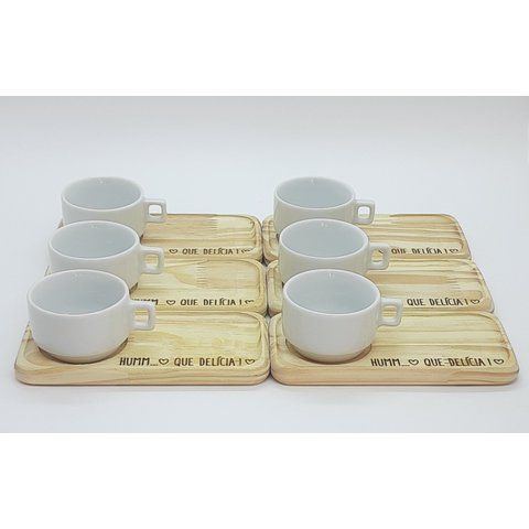 Kit Jogo 6 Xícaras Café Hotel 100ml C/ Pires Pinus - Porcelana Branca