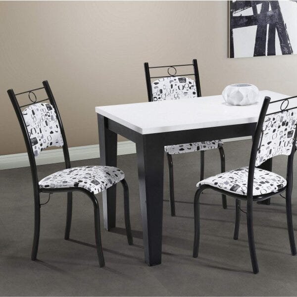 Conjunto de Mesa Com 4 Cadeiras Para Cozinha Tampo Retangular e Granito  1,20m Branco Sofia Ciplafe