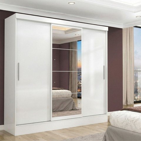 Guarda-Roupa Casal com Espelho 3 Portas 2 Gavetas Istambul Espresso Móveis Branco