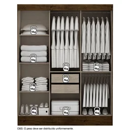 Guarda-Roupa Casal com Espelho 3 Portas 2 Gavetas Istambul Yescasa - 5 Guarda-Roupa Casal com Espelho 3 Portas 2 Gavetas Istambul Yescasa - 5