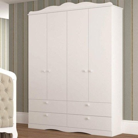 Guarda-Roupa de Bebê Infantil 4 Portas 4 Gavetas 100% MDF Aquarela Espresso Móveis Branco
