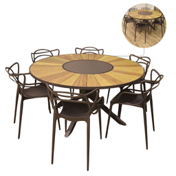 Conjunto Sala de Jantar Mesa Tampo Madeira Giratória + 6 Cadeiras Alegra Jardim - 2