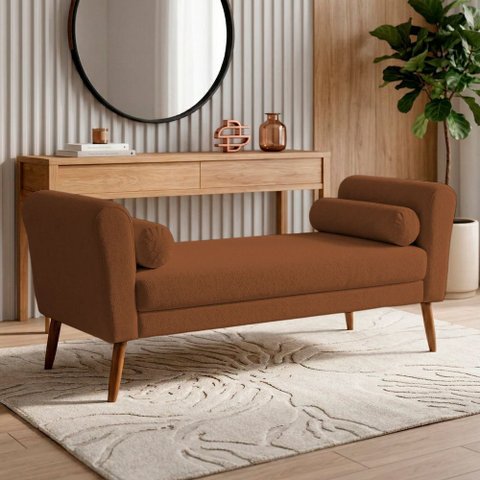 Puff Recamier Estofado para Quarto Itália 120cm com Pés Palito Bouclê Terracota - Desk Design