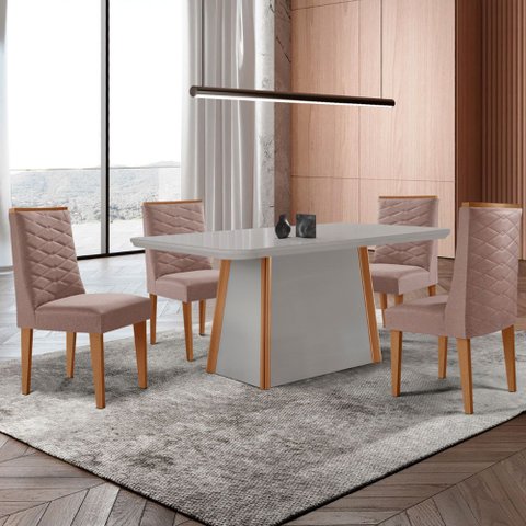 Mesa de Jantar Diane 120cm Tampo Mdf Vidro com 4 Cadeiras Safira Moderna Mobília