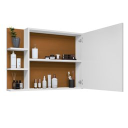 Espelheira Iris Suspensa Armário para Banheiro com Prateleira Interna - Branco com Nature - 8