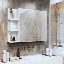 Espelheira Iris Suspensa Armário para Banheiro com Prateleira Interna - Branco com Nature - 1