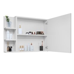 Espelheira Iris Suspensa Armário para Banheiro com Prateleira Interna - Branco com Nature - 7