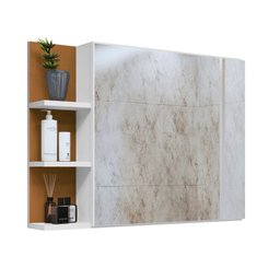 Espelheira Iris Suspensa Armário para Banheiro com Prateleira Interna - Branco com Nature - 6