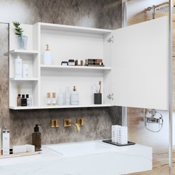 Espelheira Iris Suspensa Armário para Banheiro com Prateleira Interna - Branco com Nature - 3