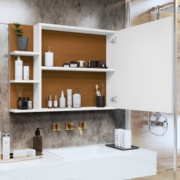 Espelheira Iris Suspensa Armário para Banheiro com Prateleira Interna - Branco com Nature - 4