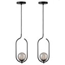 Ver imagem 1 de Kit 2 Pendentes Lustres On Clip Preto Globo de Vidro Fume