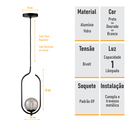 Ver imagem 5 de Kit 2 Pendentes Lustres On Clip Preto Globo de Vidro Fume