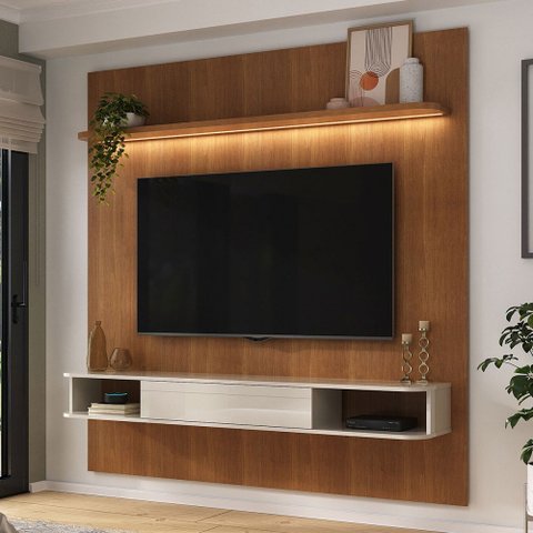 Painel para Tv até 75 Polegadas Grécia 1 Porta Cinamomo/off White - Pnr Móveis