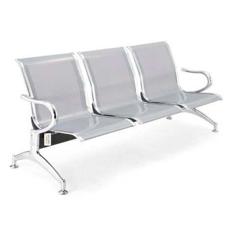 Cadeira Longarina sem Estofado Cromada 3 Lugares