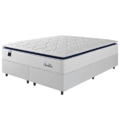 Cama Box Casal King Colchão Molas Ensacadas com Pillow Sevilha 193x203x71cm Branco/cinza Hellen