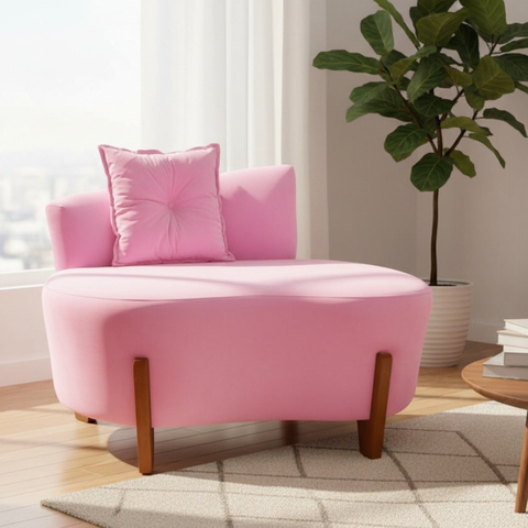 Namoradeira Sofá Feijão Luna 100cm Orgânica Suede Rosa Bebê