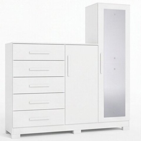 Cômoda Sapateira com Espelho 2 Portas 5 Gavetas Trieste A04 Branco - Lyam Decor