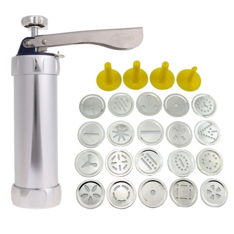 Maquina Biscoiteira Aluminio para Cookies e Bolacha Kit com 20 Discos e 4 Bicos Confeitaria Confeita