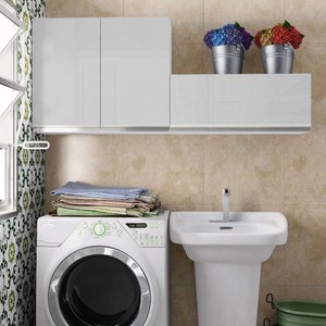 Kit Área de Serviço Madesa Acordes 100% Mdf com 2 Armários Aéreos - Portas Branco Brilho