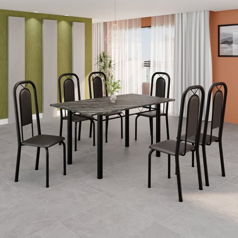 Conjunto Sala de Jantar com 6 Cadeiras Lara Preto
