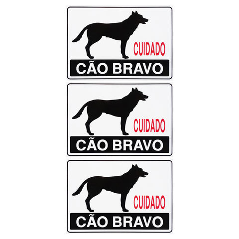 Combo 3 Placas de Sinalização Cuidado Cão Bravo 30x20 Pacific - Ps22 F5e