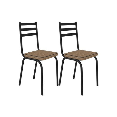 Kit com 02 Cadeiras 118 Preta Corino Rattan Artefamol
