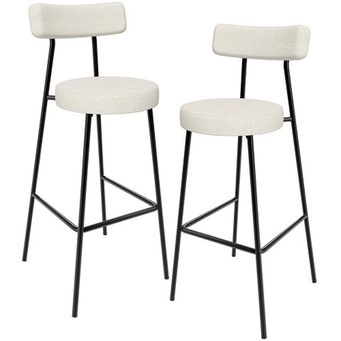 Kit 02 Banquetas Alta Cozinha Bar Sala Jantar Estrutura Em Aço Milão L02 Linho Champagne - Lyam Deco