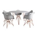 Ver imagem 2 de Mesa Jantar Redonda 110cm Branca Clips 3 Pés com 5 Poltronas Eames Eiffel Brancas Base Cobre