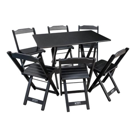 Jogo Dobrável para Bar e Restaurante 70x110cm com 6 Cadeiras Preta - Cor: Preto
