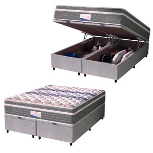 Cama Box Baú Casal King Colchão Molas Ensacadas com Pillow Evolution Suede