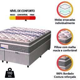 Cama Box Baú Casal King Colchão Molas Ensacadas com Pillow Evolution Suede - 5
