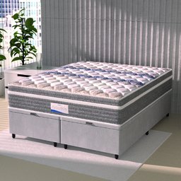 Cama Box Baú Casal King Colchão Molas Ensacadas com Pillow Evolution Suede - 2