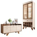 Ver imagem 1 de Conjunto Cristaleira Adega e Buffet Aparador Mdp/mdf Andorra/noeli Off White/castanho G26 - Gran