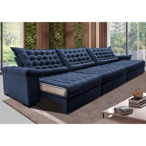 Sofá Retrátil e Reclinável 4,15m Molas Ensacadas Cama inBox Big Space com Bordado 3D Velusoft